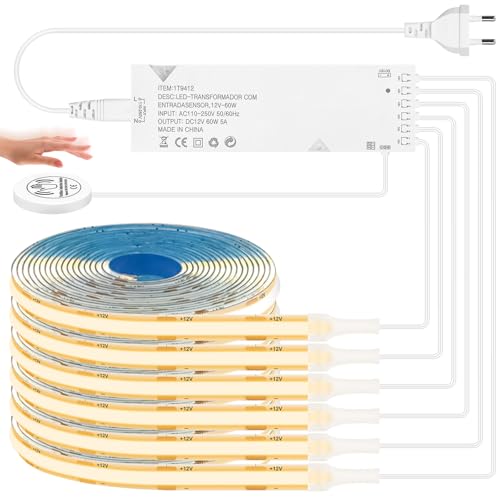 HOTUT COB LED Strip Warmweiß, 6 Stück 1M COB LED Streifen Set mit Berühren und Hand Sweep Dimmer Schalten, Led beleuchtung Für Schrank Vitrine akustikpaneele von HOTUT