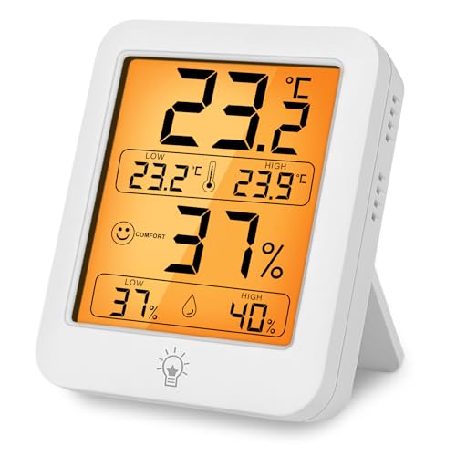 HOTUT Digital Thermometer Hygrometer, Innen Thermometer mit Hintergrundbeleuchtung, 5s schnelle Antwort Temperatur Luftfeuchtigkeitsmesser, Funk Thermo-Hygrometer, Raumklimakontrolle Klima Monitor von HOTUT