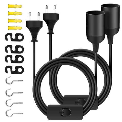 HOTUT E27 Lampenfassung mit Kabel, 2 Stück Fassung E27 mit Schalter und EU Stecker, Lampensockel, Glühbirnenfassung, Lampenaufhängung Pendelleuchte für Küche, Schlafzimmer HOTUT E27 Lampenfassung mit Kabel, 2 Stück Fassung E27 mit Schalter und EU Stecker, Lampensockel, Glühbirnenfassung, Lampenaufhängung Pendelleuchte für Küche, Schlafzimmer von HOTUT