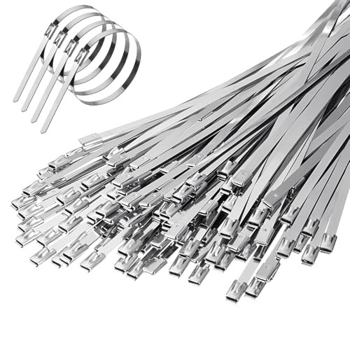 HOTUT Edelstahl Kabelbinder,110 Stück 300x4,6 mm Kabelbinder Metall,Zugfestigkeit uv Beständig,Rostfrei Selbstsichernde Edelstahlbinder für Auspuffaufwicklung, Kabelbündelung, Gartenpflege von HOTUT