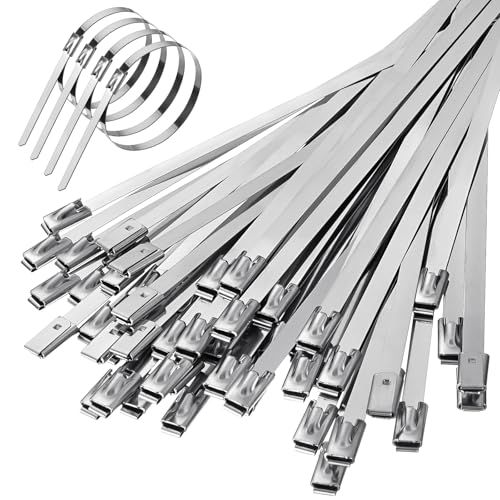 HOTUT Edelstahl Kabelbinder,50 Stück 300x4,6 mm Kabelbinder Metall,Zugfestigkeit uv Beständig,Rostfrei Selbstsichernde Edelstahlbinder für Auspuffaufwicklung, Kabelbündelung, Gartenpflege von HOTUT