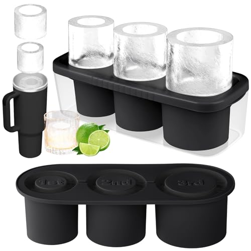 HOTUT Eiswürfelform für Stanley Cup,Eiswürfelbehälter Silikon mit 3 Fach und Deckel,Wiederverwendbare Eiswürfelschale für 20-40 oz,Eiswürfelform Zubehör für Cocktails,Whisky,Getränken,Kaffee(Schwarz) von HOTUT