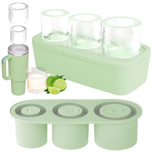 HOTUT Eiswürfelform für Stanley Cup,Eiswürfelbehälter Silikon mit 3 Fach und Deckel,Wiederverwendbare Eiswürfelschale für 20-40 oz,Eiswürfelform Zubehör für Cocktails,Whisky,Getränken,Kaffee(Grün） von HOTUT