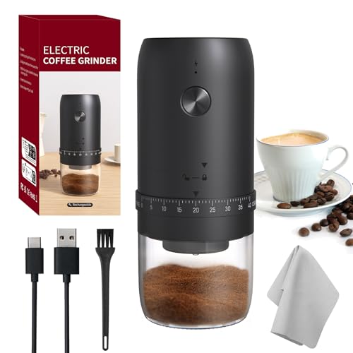 HOTUT Elektrische Kaffeemühlen, Klein Coffee Grinder wiederaufladbar, 40 einstellbare Stufen Elektrische Mahlgerät mit Keramikkern, 1800mAh akkubetriebene Kaffeemühle für Reisen, Camping von HOTUT