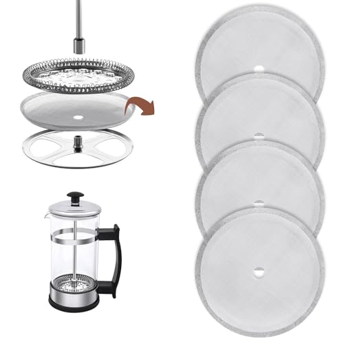 HOTUT Filter für Kaffeepressen Mesh,4 Stück French Press Ersatzfiltersieb, Wiederverwendbare Universal French Pressefilter Sieb, french kaffeemaschinen ersatzfiltersieb für Kaffeedrücker 1L von HOTUT