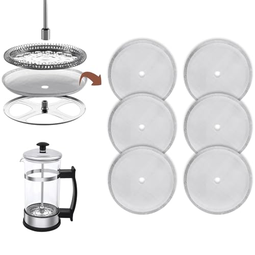 HOTUT Filter für Kaffeepressen Mesh,6 Stück French Press Ersatzfiltersieb, Wiederverwendbare Universal French Pressefilter Sieb, French kaffeemaschinen ersatzfiltersieb für Kaffeedrücker 1L von HOTUT