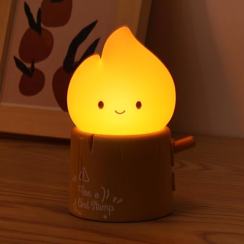 HOTUT Flamme Nachtlicht, Niedliches Flammen Nachtlampe in Form Baumstumpfes mit Flacker & Dauerlicht Modi, mit Timer, USB Akku Nachttischlampe Baby Zimmerlicht deko für Halloween Geschenk von HOTUT