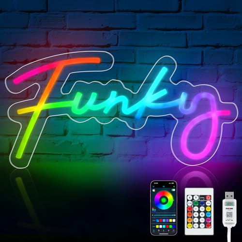 HOTUT Funky Neonlicht, dynamisch LED Neon Schild mit 3 Kontrollmethoden und Timer, dimmbar „Funky“ Leuchtreklame, Neonschilder, Wand Dekor Brief Leuchtschilder für Geschäft, Bar, Fenster, Hotel HOTUT Funky Neonlicht, dynamisch LED Neon Schild mit 3 Kontrollmethoden und Timer, dimmbar „Funky“ Leuchtreklame, Neonschilder, Wand Dekor Brief Leuchtschilder für Geschäft, Bar, Fenster, Hotel von HOTUT
