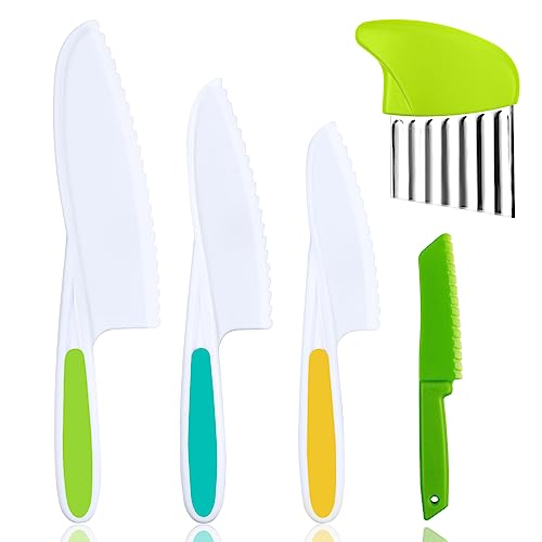 HOTUT Kindermesser, 5 Stück Kinder-Küchenmesser-Set, zum Schneiden und Kochen von Obst oder Gemüse für Kleinkinder, inklusive Geriffeltes Messer, Kunststoff-Kleinkindmesser(Grün) von HOTUT