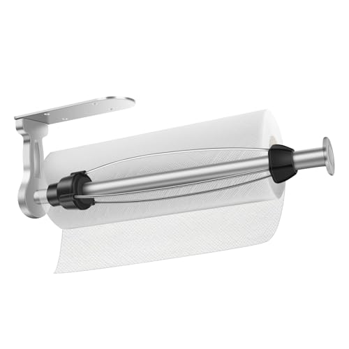 HOTUT Küchenrollenhalter Ohne Bohren, Einhand Tearable, Küchenrollenhalter mit Dämpfungseffekt, Selbstklebend oder schraubben küchenpapierhalter für Küche Badezimmer -Silber von HOTUT