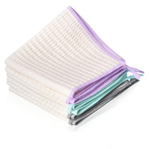 HOTUT Geschirrtücher, 6er Set Küchentücher, saugstarke & fusselfreie Waffelstruktur, Microfaser, Spül- & Geschirrtücher, Waffeltuch Cleaning Cloths für Scheiben & Spiegel, 30 x 30 cm von HOTUT
