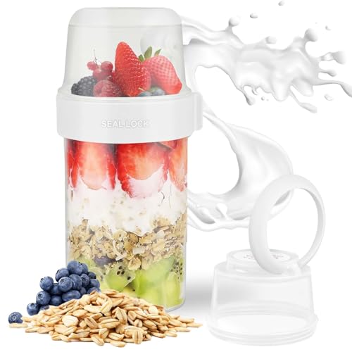 HOTUT Müslibecher to Go, Auslaufsichere Joghurtbecher 150ml+330ml,2-in-1 Salatbecher to Go,Müslibox Obstbehälter, Wiederverwendbar,Müslibecher Zum Mitnehmen für Arbeit, Schule,Picknick Reisen von HOTUT