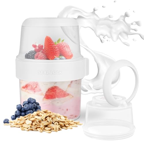 HOTUT Müslibecher to Go, Auslaufsichere Joghurtbecher 310ml+360ml,2-in-1 Salatbecher to Go,Müslibox Obstbehälter, Wiederverwendbar,Müslibecher Zum Mitnehmen für Arbeit, Schule,Picknick Reisen von HOTUT