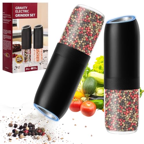 HOTUT Salz und Pfeffermühle Elektrisch Set, 2er Elektrische Gewürzmühle mit Schwerkraftsensor, einstellbarer Grobheit mit Bürste, Automatisches Schleifen für BBQ Restaurant Küche HOTUT Salz und Pfeffermühle Elektrisch Set, 2er Elektrische Gewürzmühle mit Schwerkraftsensor, einstellbarer Grobheit mit Bürste, Automatisches Schleifen für BBQ Restaurant Küche von HOTUT