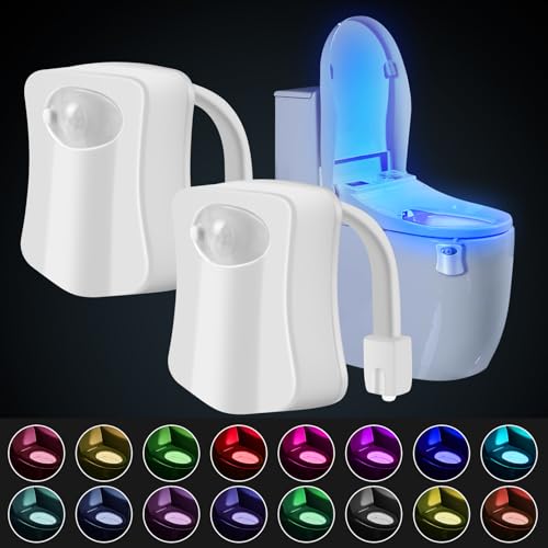 HOTUT Toilette Licht WC-Nachtlicht, 2 Stücke Toilettenschüssel Nachtlicht, 16 Farben Motion Sensor wc nachtlicht, Toilettenbeleuchtung,Lustige Badezimmerzubehör (Batteriebetrieben) von HOTUT