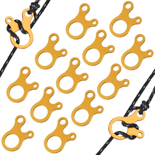 HOTUT Zelt Wind Seil Schnalle, 12 Stück Aluminiumlegierung Guyline Cord Adjuster, Seilspanner, Zelt Spanner, Zeltleinenspanner, Zelt Seil Teller, Zeltzubehör für Outdoor Wandern Camping Picknick von HOTUT