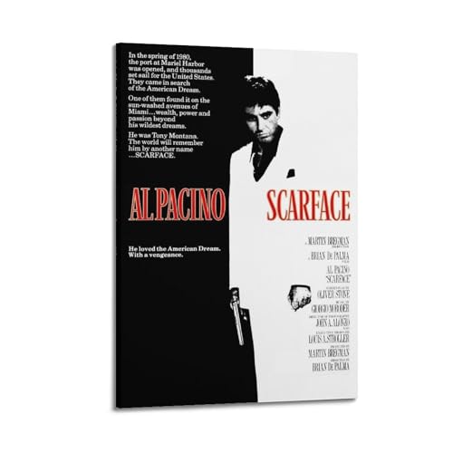 HOTV Leinwand Poster Film Scarface Druck Schwarz Weiß Foto Auf Leinwand Wanddeko Vintage Wall Collage Kit Vintage Poster Ästhetisches Bild für Schlafzimmer/Wohnheim 12x18inch(30x45cm) Frame-style von HOTV