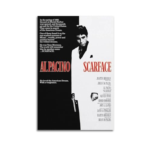 HOTV Leinwand Poster Film Scarface Druck Schwarz Weiß Foto Auf Leinwand Wanddeko Vintage Wall Collage Kit Vintage Poster Ästhetisches Bild für Schlafzimmer/Wohnheim 12x18inch(30x45cm) Unframe-style von HOTV