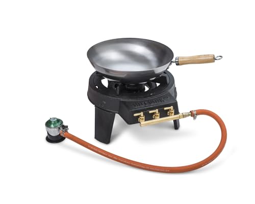 Hot Wok 12 kW Gasbrenner aus Gusseisen inkl. Asia-Wok und einem Grillrost (kurze Streben) Camping BBQ von HOTWOK