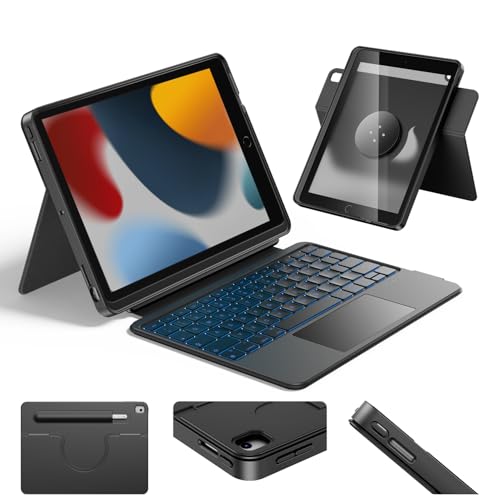 HOU Combo hülle mit Tastatur drehbar für ipad 9 Generation 10,2 Zoll & 8. Gen & 7. Gen Multi-Touch Trackpad, 7 Farben Hintergrundbeleuchtung,abnehmbar,Ultraleicht,Portrait/Landscape Modi,Schwar HOU Combo hülle mit Tastatur drehbar für ipad 9 Generation 10,2 Zoll & 8. Gen & 7. Gen Multi-Touch Trackpad, 7 Farben Hintergrundbeleuchtung,abnehmbar,Ultraleicht,Portrait/Landscape Modi,Schwar von HOU