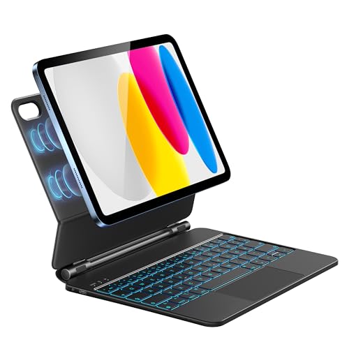 HOU Tastatur Hülle für iPad 11. Generation 2025 A16/10. Generation 2022, Magnetischer Ständer, Bluetooth Tastatur, Multi-Touch Trackpad, iPad 10. Generation Hülle mit Tastatur, QWERTZ, Schwarz von HOU