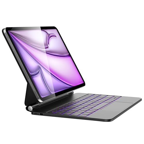 HOU iPad Air 13 Hülle mit Tastatur 2024(M2),iPad Pro 12.9 Hülle mit Tastatur (6th/5th/4th/3rd) Gen 2022,QWERTZ,Click-Anywhere-Trackpad,7 Farben 3 Stufen hinterleuchtet,magnetisches Design,Schwarz von HOU