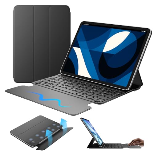 HOU Tastatur Hülle für iPad Air 11" (2024-2025/M3/M2, 4./5. Gen) & Pro 11" (2018-2022) - Slim, Hautgefühl-Oberfläche, Großes randloses Touchpad, iPad Pencil Schutz, QWERTZ-Layout von HOU