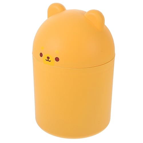 HOUDERCO 1Stück Praktischer Desktop Mülleimer aus Robustem Material Mini Abfallbehälter für Schlafzimmer Büro und Haushalt für Ordentliche Räume Cartoon Bär Design Gelb von HOUDERCO