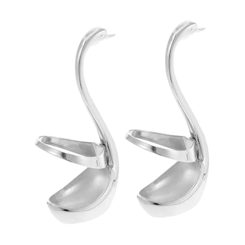 HOUDERCO 2 Stück Eleganter Teiliges Metall Schwan Besteckhalter Dekorativer Gabel Aufbewahrungshalter Praktischer Flatware Organizer Platzsparend Langlebig Silberfarben für Küche und von HOUDERCO