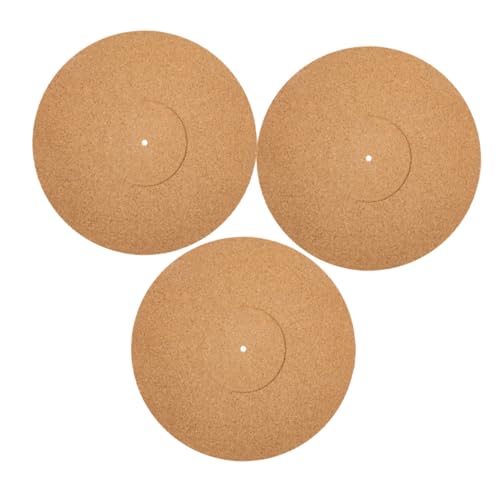 HOUDERCO 3stücke Plattenspielermatte Aus Kork Anti-Vibrations-slipmat Für Vinyl Runde Unterlage Mit Rutschfestigkeit Passend Für Plattenspieler Langlebiges Plattentellermatte von HOUDERCO