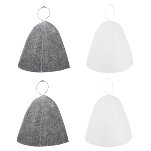 HOUDERCO 4 Stück Teiliges Saunahut aus Dickem Wollfilz Dampfgeschützte Wärmedämmkappe für Damen und Herren Atmungsaktiver Vaporarium Hut Wiederverwendbar für Sauna Dampfbad und Spa von HOUDERCO