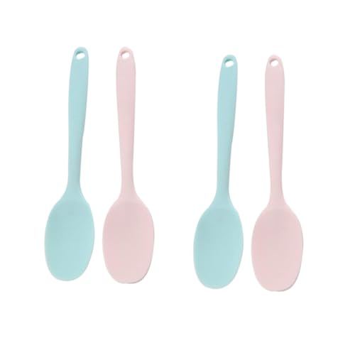 HOUDERCO 4 Stück Teiliges Silikonlöffel zum Servieren Hitzebeständig Ergonomischer Griff Leichte und Robuste Küchenutensilien für Haushalt und Gastronomie Farblich Gemischt Blau von HOUDERCO