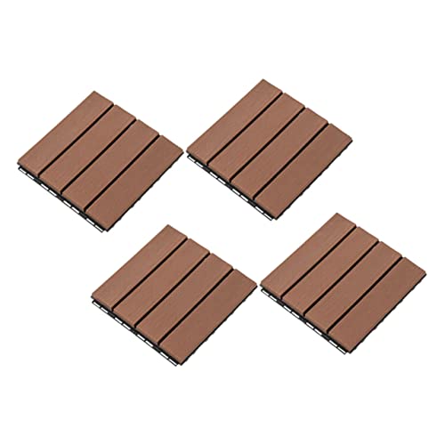 HOUDERCO 4 Stück Teiliges Terrassendielen Holzimitat Imitationsholz Fliesen für Balkon Einfache Wetterbeständig und Langlebig Braunrot von HOUDERCO