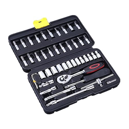 HOUDERCO 46 Stück Teiliges Werkzeugset Vanadium Stahl Professionelles Ratschen und Steckschlüsselsatz für Hochwertige Tragbare Werkzeugkiste für Auto Reparaturen und Diy von HOUDERCO