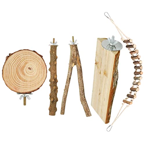 HOUDERCO 5 Stück Teiliges Vogelkäfig Naturholz Sitzstangen Robustes Kauspielzeug und Leiter für Papageien Wellensittiche Nymphensittiche Vielseitiges Vogelzubehör für Artgerechte von HOUDERCO