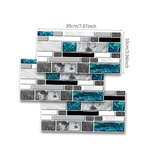 HOUDERCO 9Stücke Teiliges Blauer Marmorfliesenaufkleber Selbstklebende Wanddekoration für Küche Bad und Wohnzimmer Retro Stil Einfach Anzubringen von HOUDERCO