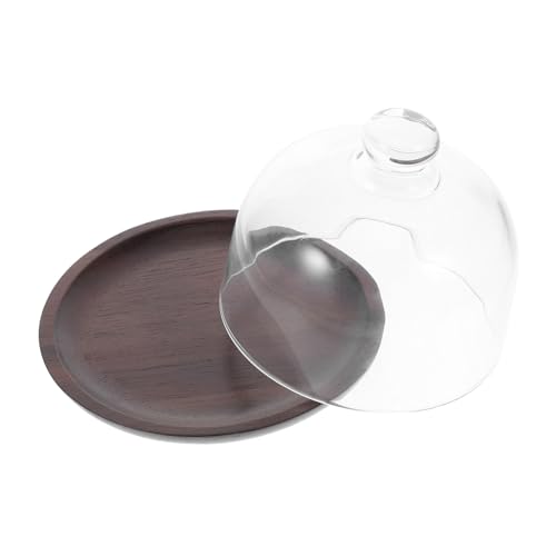 HOUDERCO Acacia Holz Serviertablett mit Glasglocke Transparente Abdeckung Natürlicher Kuchenteller für Kuchen Obst Brot Buffet Präsentation Stilvoll Vielseitig Geeignet von HOUDERCO