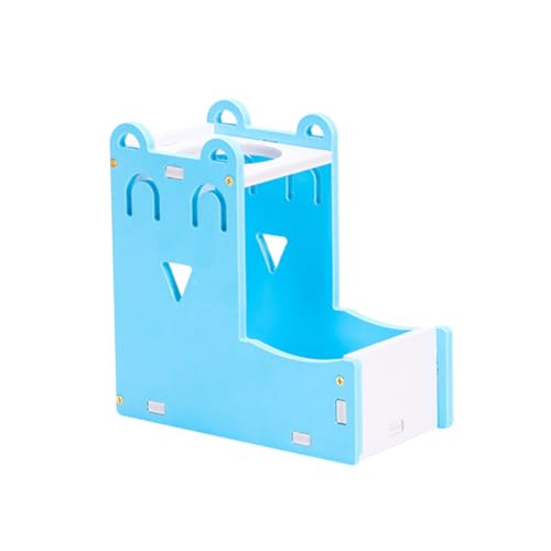 HOUDERCO Hamster Wasserhalter aus Holz Kunststoff Stabiles Futterbecken mit Flaschenhalter rutschfest und Langlebig Geeignet für Kleine Haustiere Wie Meerschweinchen und Igel Flasche Blau von HOUDERCO