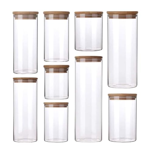 HOUDERCO Hochborosilikat glas Vorratsglas Transparent Luftdicht Lebensmittelbehälter mit Bambusdeckel Bruchsicher Vielseitig für Trocken Feuchtwaren Nachhaltiger Glasaufbewahrungstopf von HOUDERCO