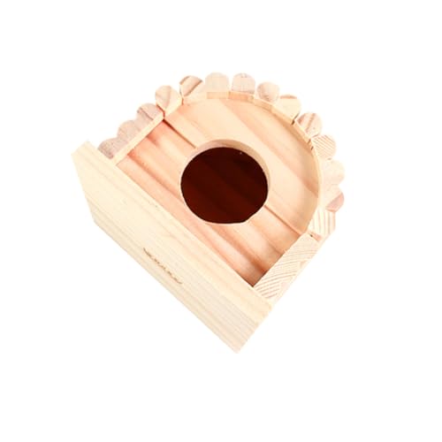 HOUDERCO Holzhaus für Hamster und Kleintiere aus Natürlichem Unbehandeltem Holz mit Rundem Eingang Sicheres Versteck für Mäuse Igel und Meerschweinchen Geeignet für Innenkäfige Spielhaus von HOUDERCO