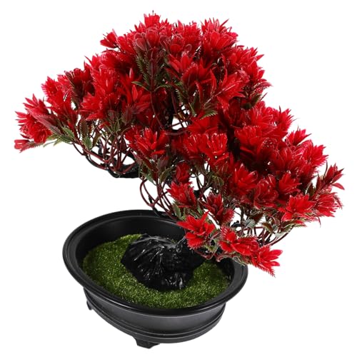HOUDERCO Künstlicher Bonsai Baum Begrüßungskiefer Grün Deko Tischpflanze Echt Wirkender Topf Zimmerpflanze für Büro Wohnzimmer Feng Shui Dekoration von HOUDERCO