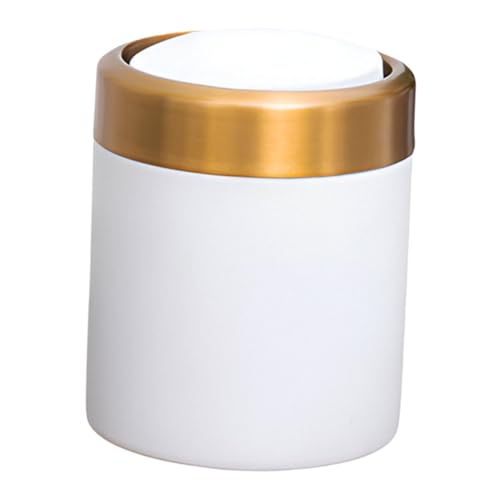 HOUDERCO Mini Edelstahl Mülleimer mit Klappdeckel Kompakter Tischabfalleimer für Bad Küche Schlafzimmer Geruchshemmend Stilvoller Runder Abfallkorb Platzsparender Aufbewahrungseimer von HOUDERCO