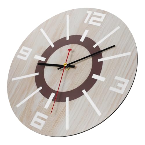 HOUDERCO Runde Geräuscharme Wanduhr Im Jahrhundertstil Holzmaserungsuhr Für Küche Und Wohnzimmer Rustikale Dekoruhr Zum Aufhängen von HOUDERCO