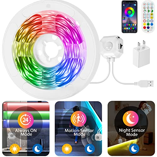 LED Streifen Bewegungsmelder 3M,RGB LED Strip mit PIR Bewegungssensor,Bewegung Aktiviert Licht Leiste mit PIR Nacht Sensor,3 Modi,Nachtlicht Schlafzimmer Treppenhaus Korridor (1Pc-USB Adapter Powered) von HOUHUI