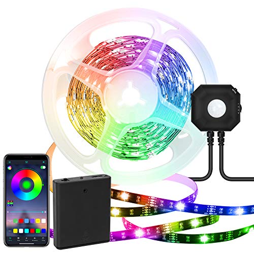 LED Strip 3M,LED Streifen Batteriebetrieben, LED Bettlicht mit Bewegungssensor, USB LED Strip mit Bewegungsmelder,APP Steuerung RGB LED Strip Bewegung Aktiviert Unterbet Licht für Treppen,Schlafzimmer von HOUHUI