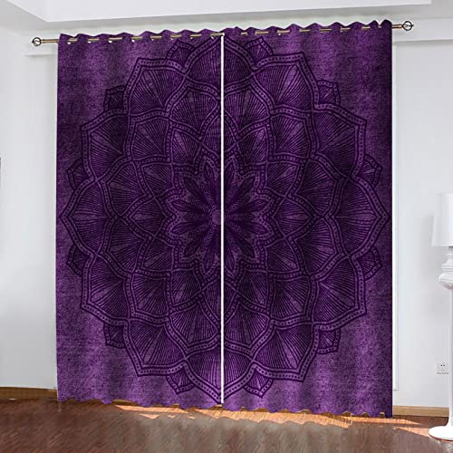 HOUKAI Gardinen Kurz Wohnzimmer 2 Er Set 140x200Cm 3D Abstrakte Lila Blumen Vorhang Verdunkelung Mit Ösen Für Schlafzimmer Wohnzimmer Kinderzimmer, Blickdicht Vorhänge Verdunkelungsvorhang Mit Muster von HOUKAI