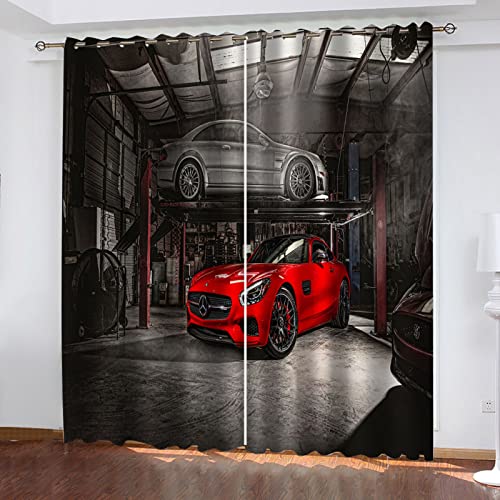 HOUKAI Rotes Auto Drucken 3D Gardinen Verdunkelung Für Schlafzimmer Thermo Vorhänge Mit Ösen Vorhang Mit Muster 264x240Cm Gardinen Für Fenster Im Wohnzimmer Schlafzimmer 2Er Set, Breite Vorhänge von HOUKAI