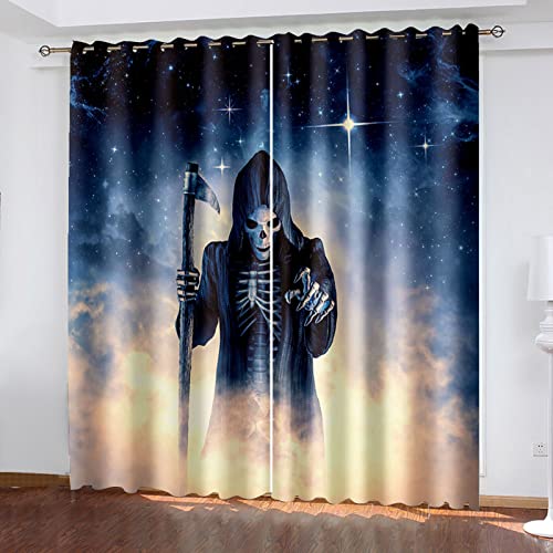 HOUKAI Vorhänge Blickdicht Mit Ösen 2 Set 3D Stern Totenkopf Kreativ Gardinen Blickdichte, Vorhang, Drucken Curtains Schlafzimmer Wohnzimmer Deko 200x160 cm Verdunklungsgardine Verdunklungsvorhänge von HOUKAI