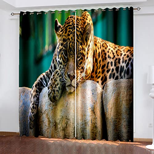 HOUKAI Vorhänge Kinderzimmer Junge 3D Leopard Vorhänge Jungen Kinder Mädchen 200x214 cm Vorhänge Blickdicht Dekor Schlafzimmer, Verdunkelungs Fenster Vorhang Panels, Gardinen Mit Ösen von HOUKAI