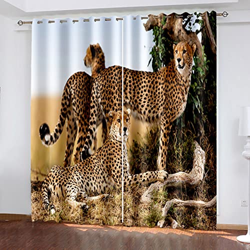 HOUKAI Vorhänge Kurz Fenster Wohnzimmer 3D Mode Tier Leopard Vorhang Verdunkelung Blickdicht Gardinen 140x160 cm Vorhänge Schlafzimmer Mit Muster Modern 2Er Set, Vorhänge Für Kinder Mit Ösen von HOUKAI